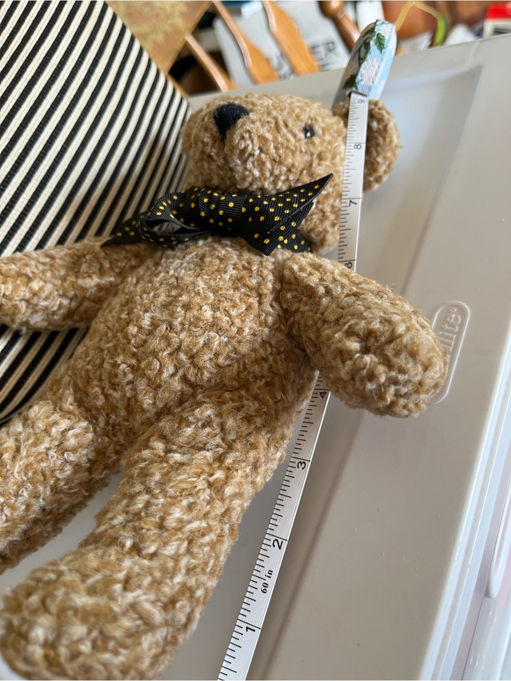 “Barley Bear” Stuffed Toy - Tan with Black Polka Dot Bow - Picture 12 of 12